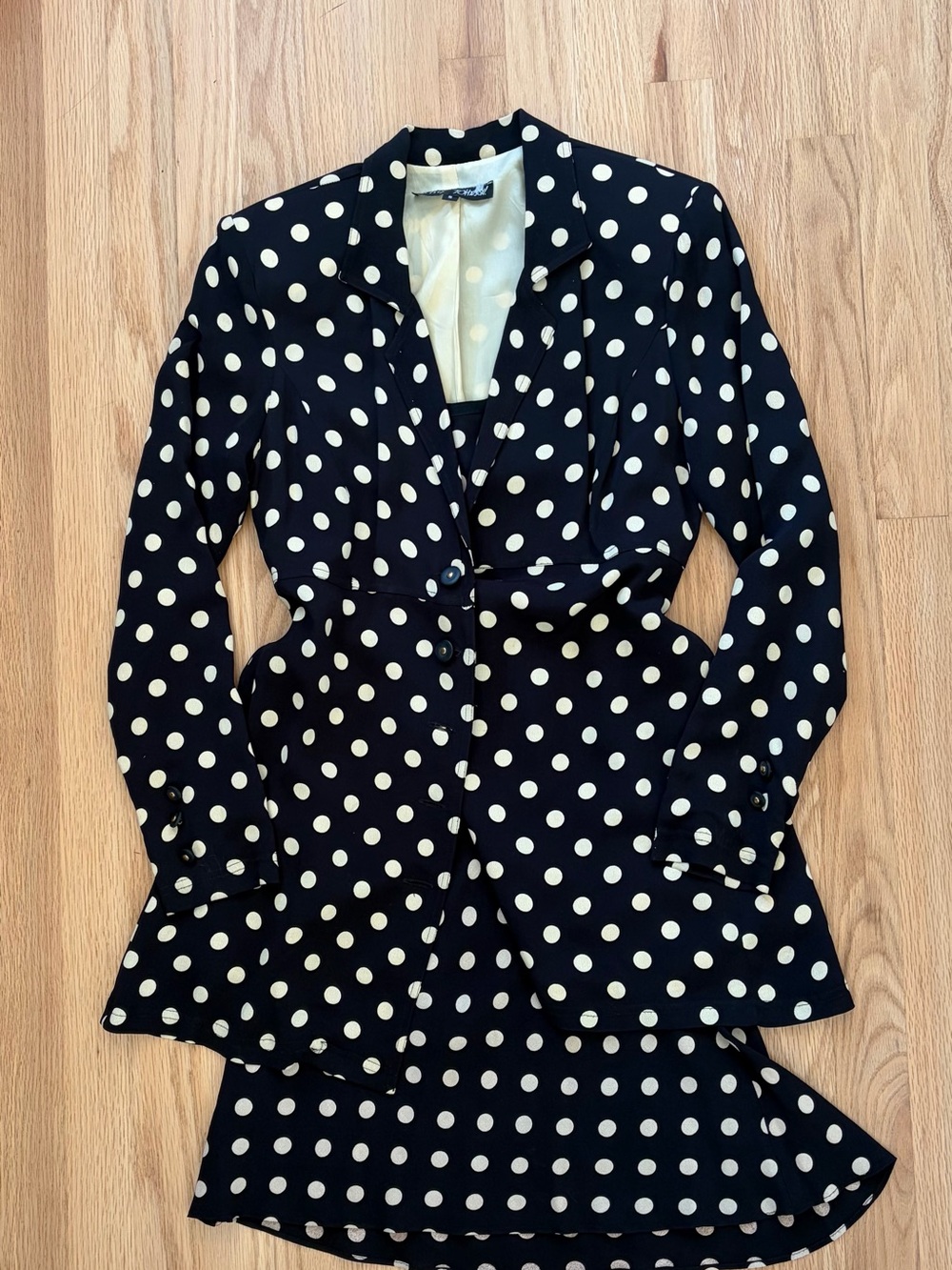 Betsey Johnson Vintage 90s Black & White Polka Dot Blazer and Dress - Picture 1 of 10